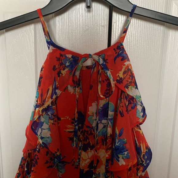 Red and Blue Floral Cold Shoulder Dress - Picture 4 of 5